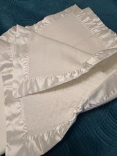 Vintage Quiltex   Baby Blanket Thick Satin Edge Trim White - RARE Crib Size