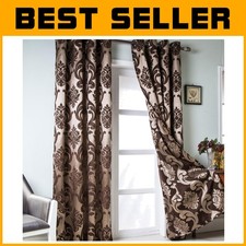 Luxury Brown Jacquard Drapes - Semi-Blackout Curtains for Living  Dining Rooms