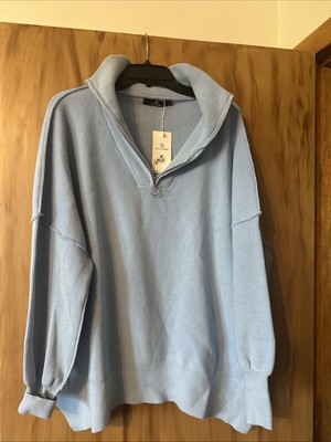 Lillusory Pale Blue Oversized Quarter Zip Sweater Size L NWT
