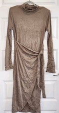 PrettyLittleThing Taupw textured midi wrap dresses. Size 10