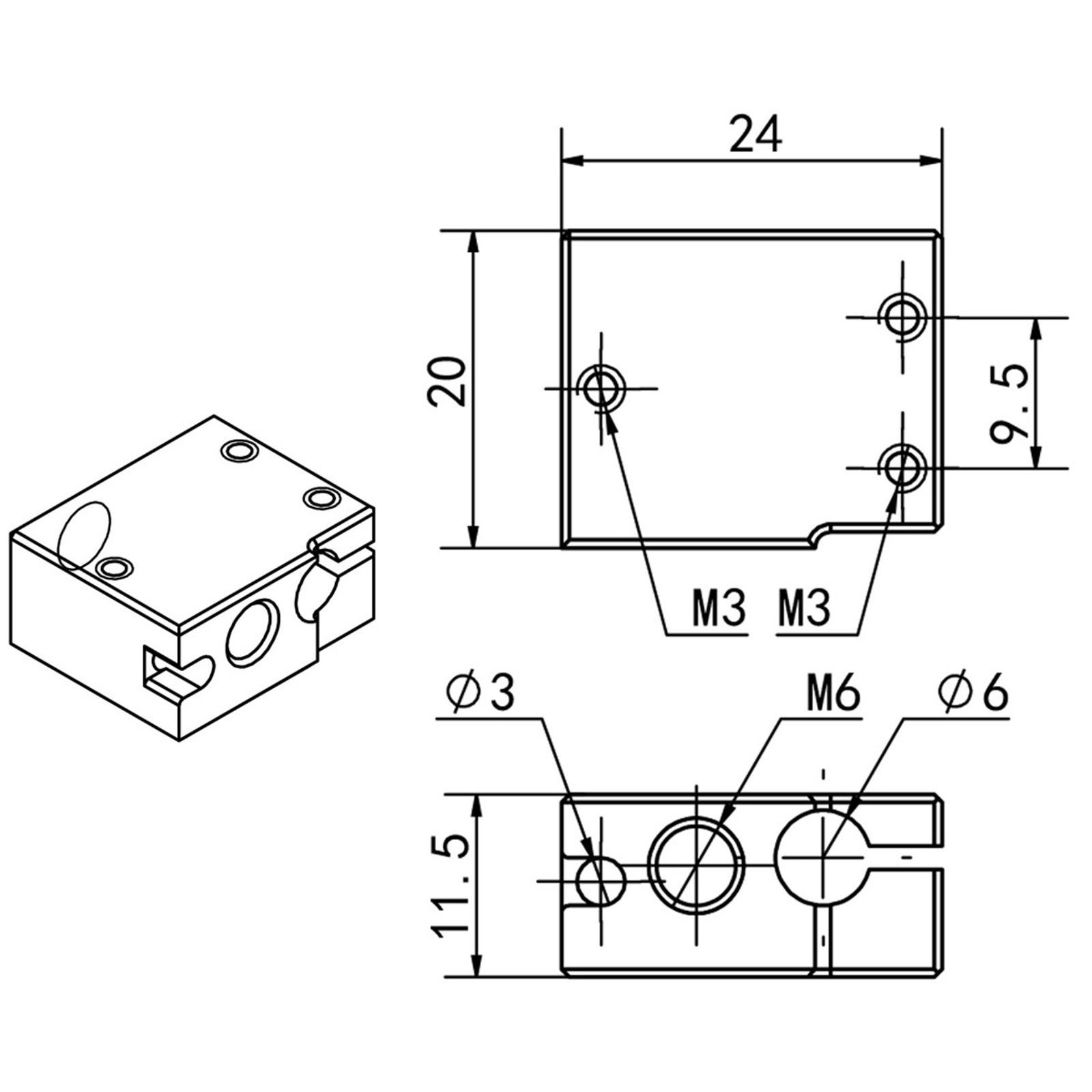 Brass Volcano Heater Block Hotend Head For E3D Hotend V6 Extruder PT100 L