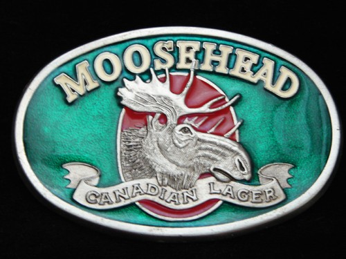 OA25143 VINTAGE 1970s **MOOSEHEAD CANADIAN LAGER** BEER & BOOZE PEWTER BUCKLE