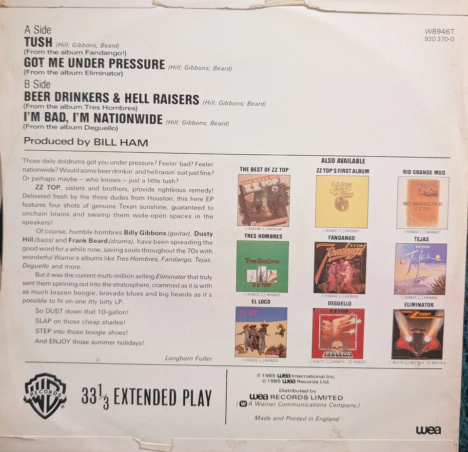 ZZ Top Summer Holiday Vinyl Record VG/G+ W8946T 1979 Foto 2 de 2