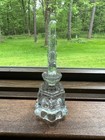 Vintage Pressed Glass Perfume Bottle Feather Stopper Ornate Art Deco Estate — photo 2