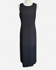 Vtg 90s Eddie Bauer Womens Black Sleeveless Round Neck Sheath Maxi Dress Size 8