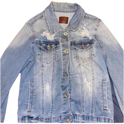 BELA Women's Light Blue Distressed Denim Jacket Button Front Size S