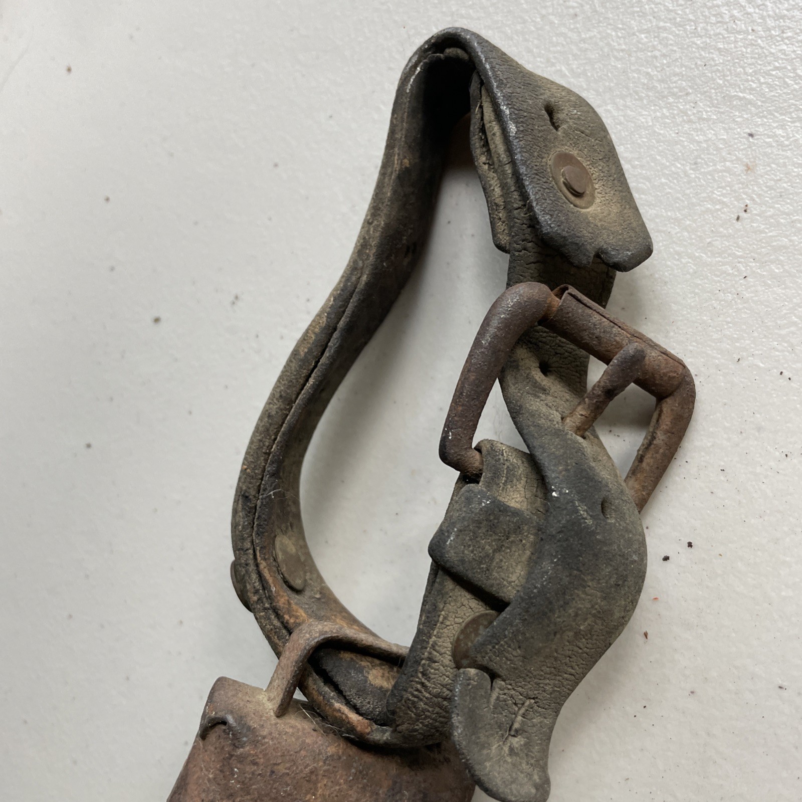 Antique Primitive Goat Bell With Leather Neck Strap