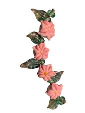 Handmade Glass Lampwork Flower Pink  Green Leaf Beads - New