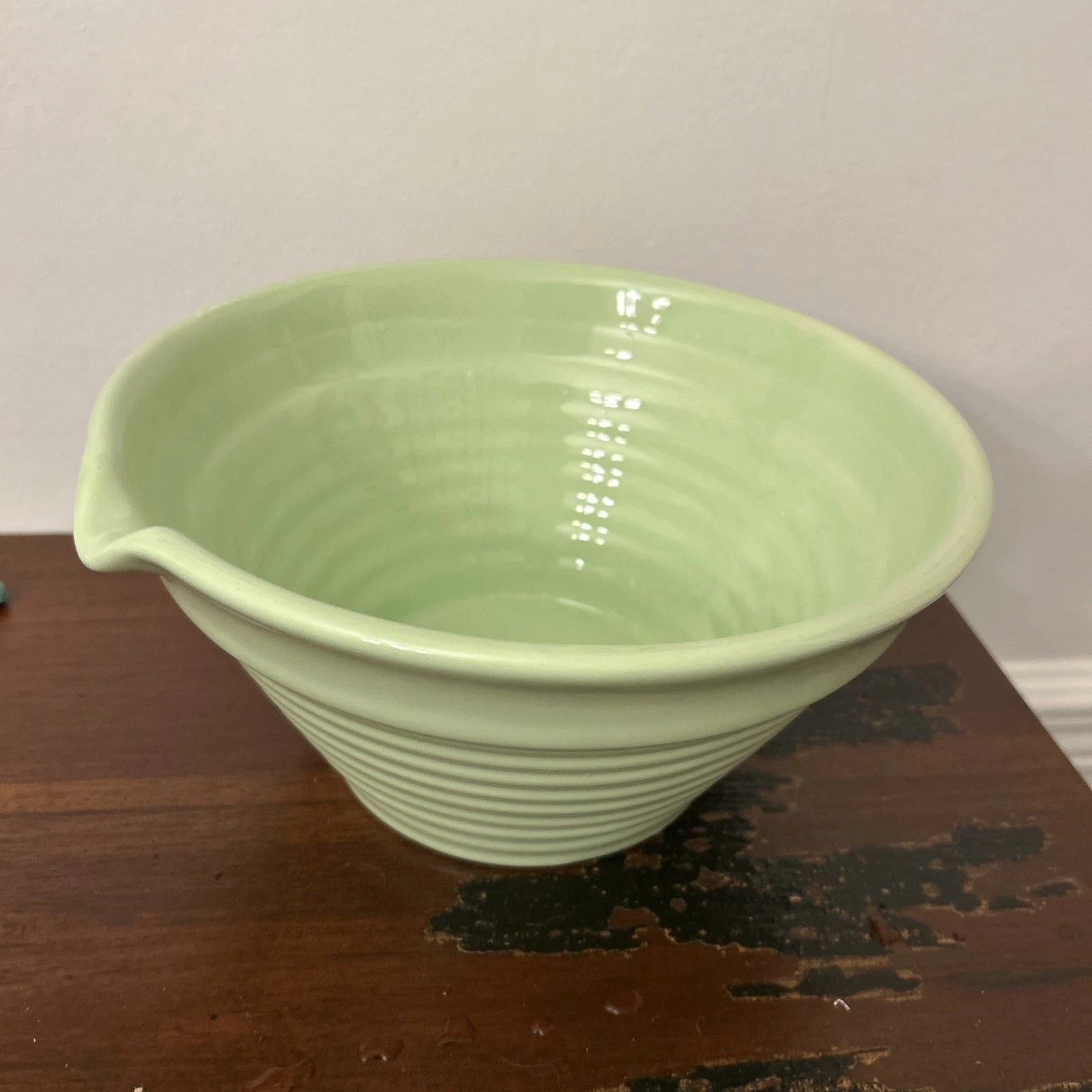 Vintage Beehive Batter Bowl & Ceramic Mixing Bowl Light Green Seafoam Tea Green