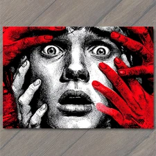 Art Print Horror Pop Art Frightened Man Red Hands Black White Dramatic Expressio