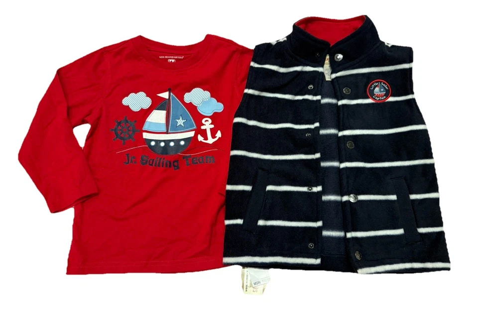 Camisa náutica de 2 piezas de manga larga y chaleco polar azul marino talla 3T nueva con etiquetas Foto 2 de 4