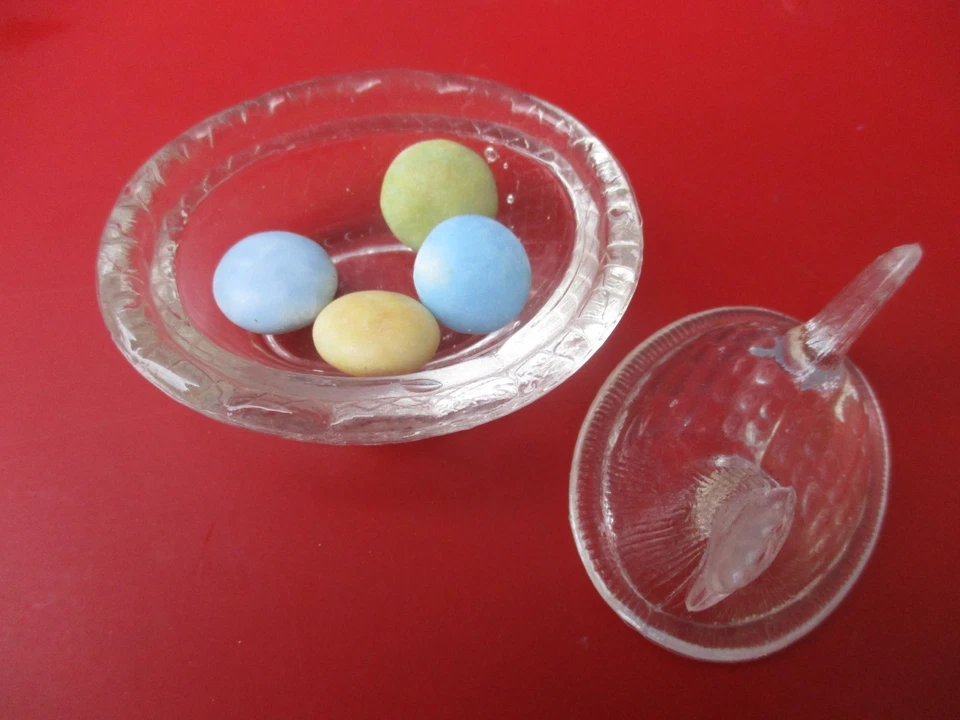 DÎNETTE ANCIENNE, POULE BOITE ANCIENNE en VERRE PORTIEUX - Photo 2/4