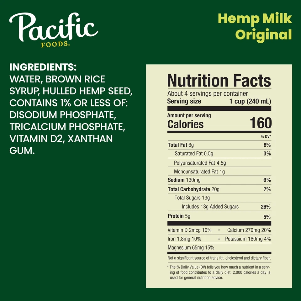 Pacific Foods Original Hemp Milk 32 oz Pack of 12 Plant Based Vegan Dairy Free - Image 3 of 4