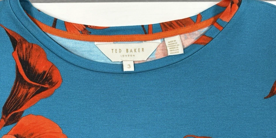 Camiseta Top Ted Baker Dillia Fantasia Floral Tropical Turquesa Talla 3 EE. UU. 8 UK 14 Foto 4 de 4