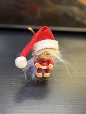 Vintage Norfin TH Dam Santa Christmas Troll Doll White Hair Green Eyes 3 1990s