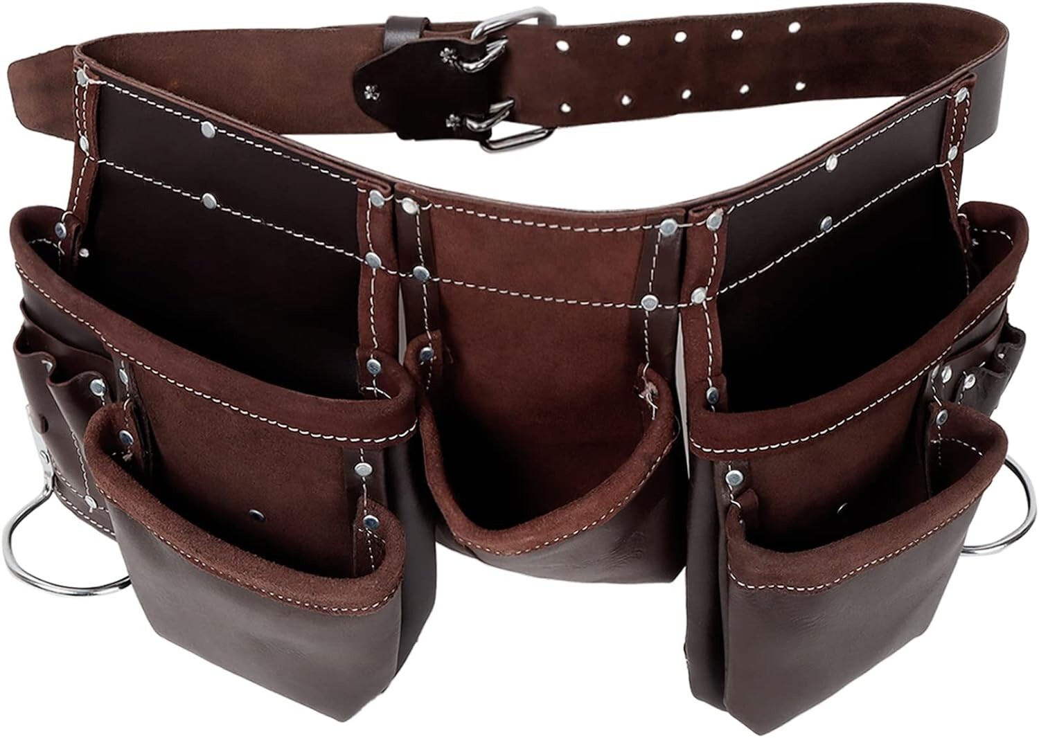 Oil-Tanned Leather Tool Pouch – 12 Pocket Belt for Electrical Construction