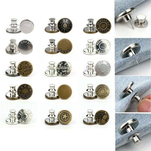 Retro Metal Buttons Snap Fastener Pants Pin for Jeans Retractable Sewing-Free - Picture 2 of 11