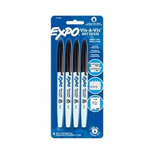 EXPO Vis-A-Vis Wet-Erase Overhead Transparency Markers, Fine Point, Black 4Count