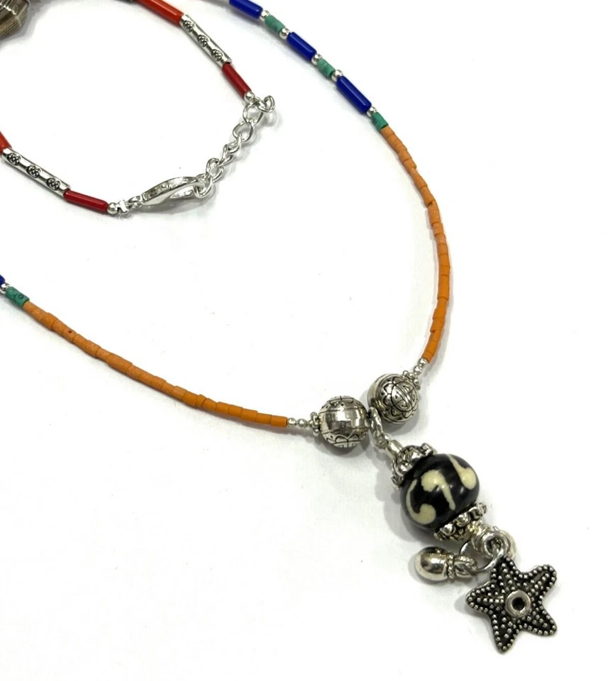 Dzi, Coral Piedras Preciosas Tibetano 925 Plata de Ley Collar Joyería 18" Adjus Foto 4 de 4