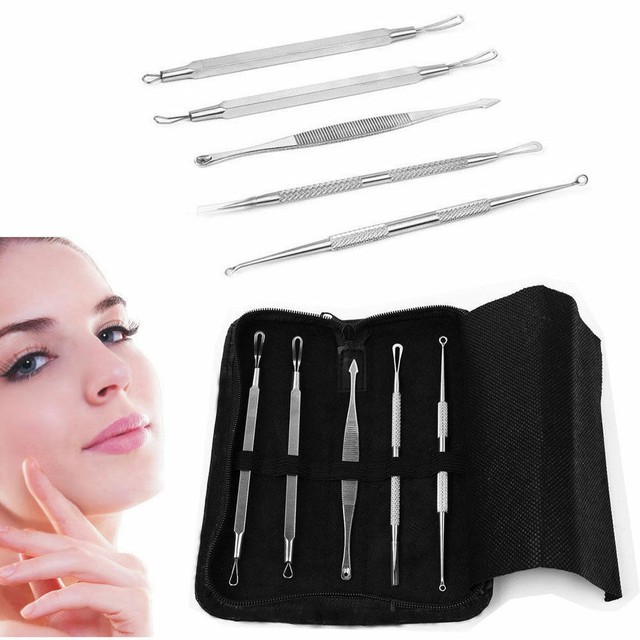 5 Pimple Popper Blackhead Remover Kit Dr Tool Comedone Zit Extractor