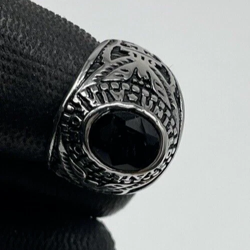 Anillo de Hombre Piedra Negro De Ónix Ovalados Facetada Color Plata Acero 316l - Imagen 2 de 4