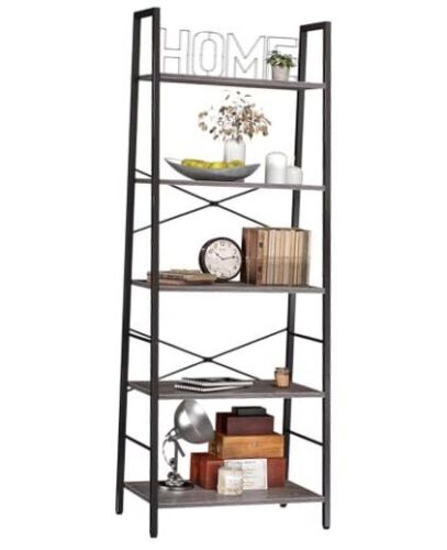 Ladder Bookshelf, Bookshelf Ladder Shelf, 5-Tier Bookshelf for 5 Tier Grey