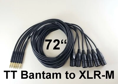 JDS AUDIO 6 NEW 72" Gold TT BANTAM to XLR-M Black Male Patch Cables 6 Foot Quad Core
