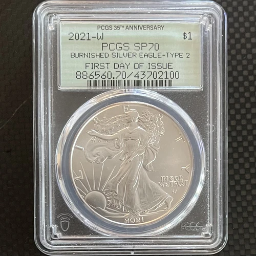 2021-W Burnished Silver Eagle T2 SP70 PCGS Old Green Holder OGH