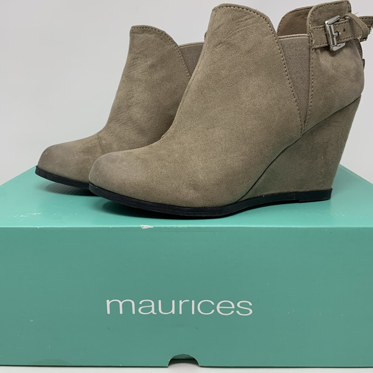 Maurices Boots Womens Chelsea Beige Faux Suede Round Toe Wedge