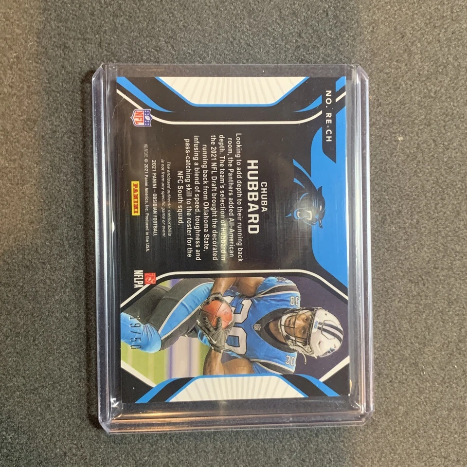 2021 Obsidian Chuba Hubbard RC Eruption Green Electric Etch Patch 19/50 Panthers - Image 3 of 4