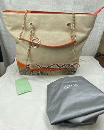 Tous Mothers Love Womens Handbag Canvas with Leather and Snakeskin. New $480 - Picture 1 of 19