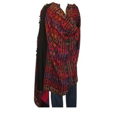 Shawl  Wool  Modal  Geometric  Handloomed  Oversize  Black  Red
