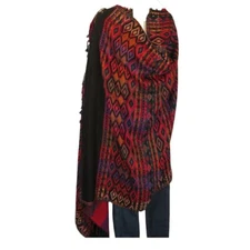 Shawl | Wool + Modal | Geometric | Handloomed | Oversize | Black & Red