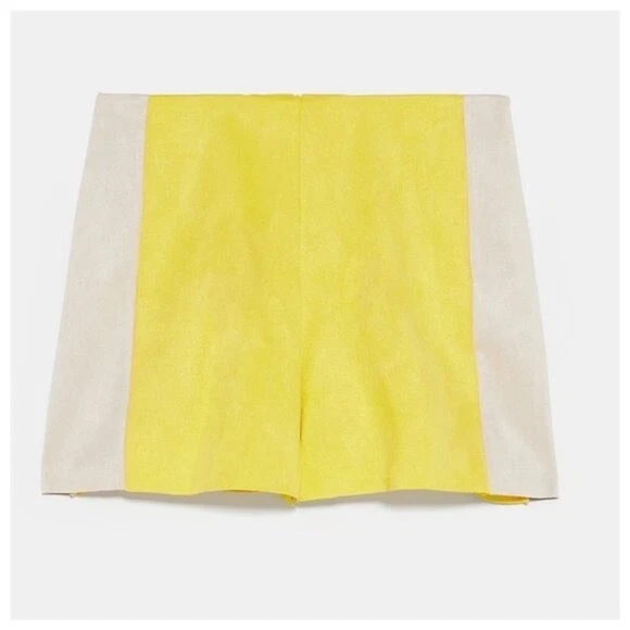 Pantalones Cortos Bermudas Mujer Zara Imitación Gamuza Bloque de Colores Cintura Alta Pequeños Bloggers Favoritos