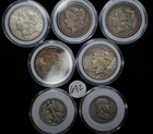7 old US silver coins Peace dollar 1890 1900 Morgan Franklin Half Walking C692