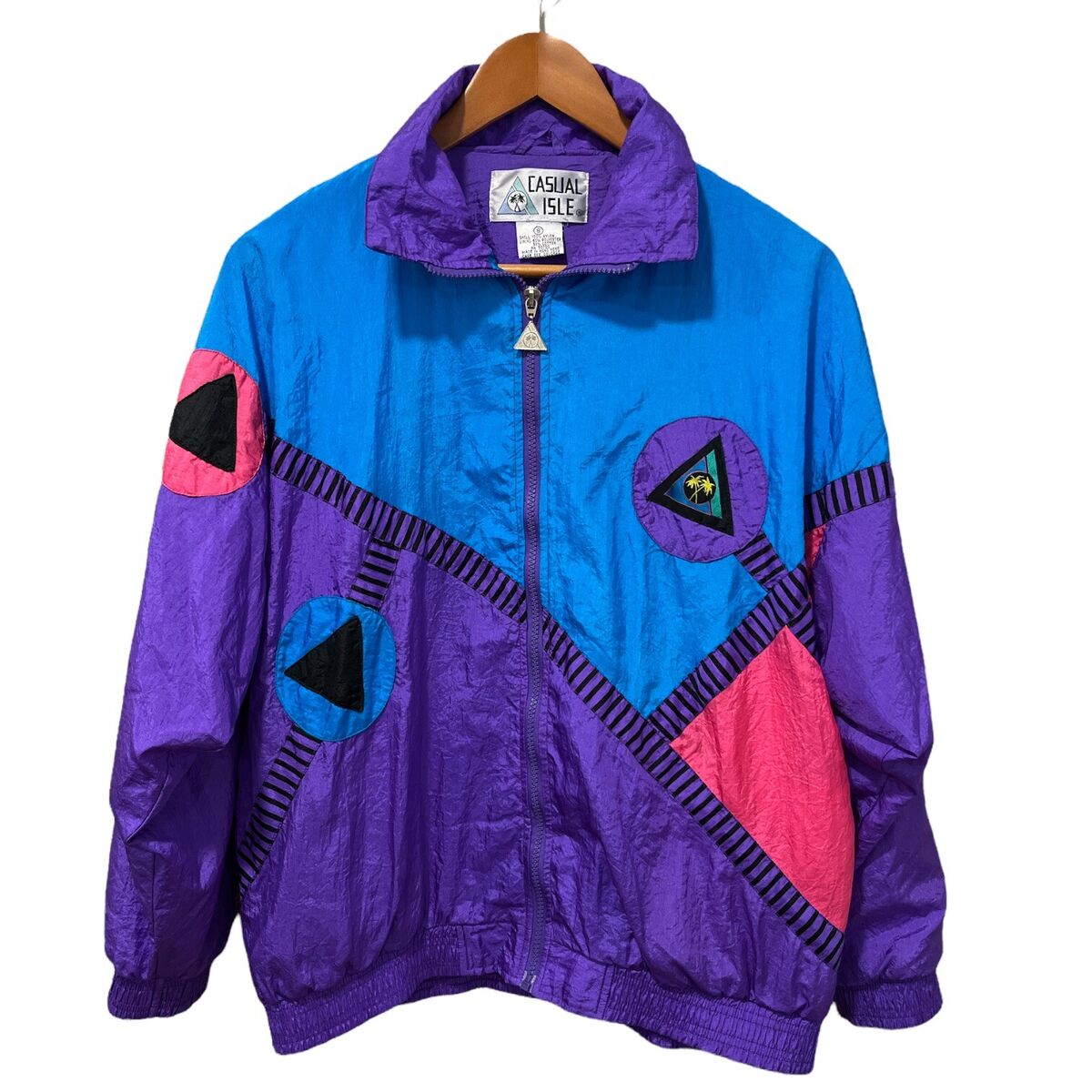 Vintage 80s Casual Isle Color Block Geometric Windbreaker Vintage 80s Casual Isle Color Block Geometric Windbreaker