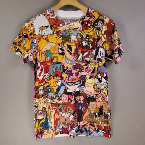 Mens All Over Print 90s Cartoon Graphic Print Lets Rage T Shirt XS 37
