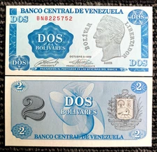 Venezuela 2 Bolivares 1989 Banknote World Paper Money UNC Currency Bill Note