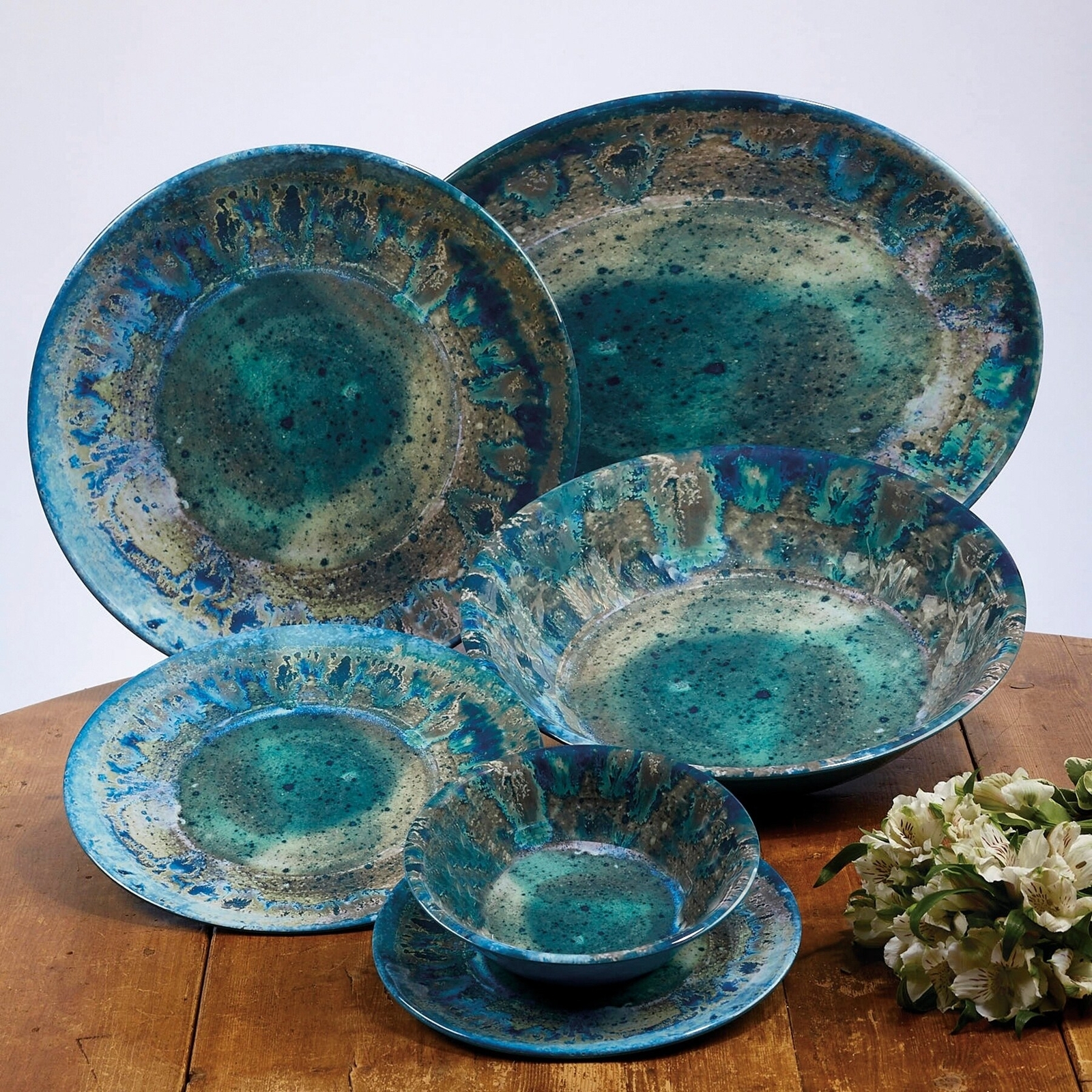 Certified International Radiance 12-piece Melamine Blue Vintage