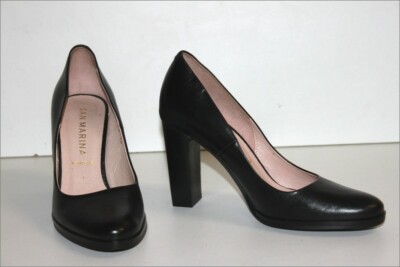 SAN MARINA Escarpins Cuir Noir Doublés Cuir Talons Larges T 36