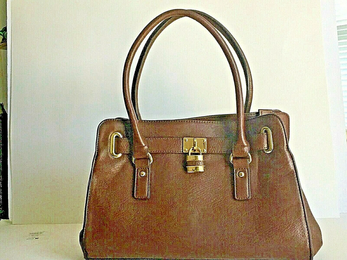 Charming Charlie Womens Brown Satchel Handbag GoldTone Hardware Classic Style
