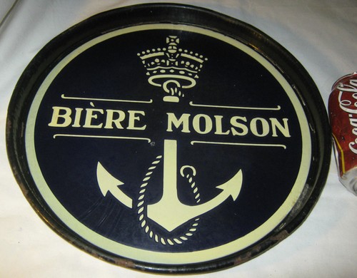 ANTIQUE MOLSON PORCELAIN SIGN BAR TAVERN ART BOTTLE BEER TRAY SEA ANCHOR CROWN - Picture 6 of 6