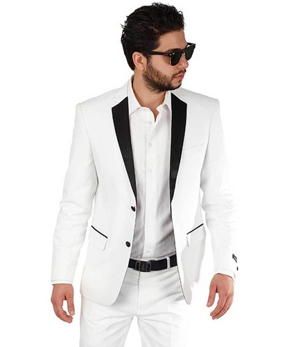 Slim Fit 2 Knöpfe weiß Herren Smokingjacke Satin Kerbe Revers Abendessen Blazer AZAR - Bild 5 von 6