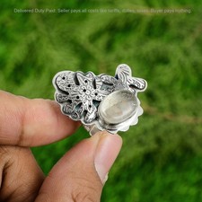 Valentines Deal 925 Sterling Silver Rutile Quartz Stone Engagement Ring Jewelry