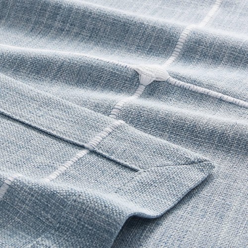 Grid Embroidered Hemmed Tablecloths, Blue 60x120 Inch, Farmhouse Style Heavy ... - Picture 6 of 7