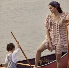 DÔEN Cotton Floral JOSETTE Traveler Dress Kaftan Medium Block Print Doen