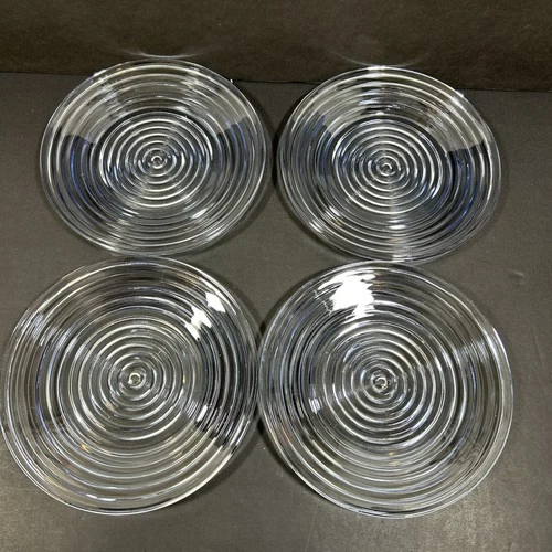 Lot Of 4 Vintage Anchor Hocking Park Avenue Manhattan Lunch Plates Blue Glass