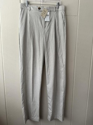 MNG Mango Straight Beige Trousers High Rise Front Pleats Relaxed Fit NWT Size 8