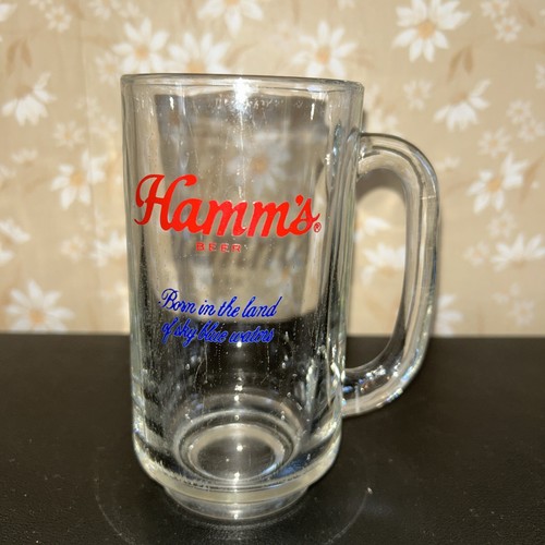 Vintage Hamm's Glass Beer Mug Handle "Born in the Land of Sky Blue Waters"