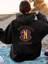 HOT-Unisex Nevermore Academy Hoodie - Back Print Sweatshirt with Nevermore Acade